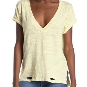 We The Free Free People Lemon Light Sundance Distressed Tee Womens Sz XS NWT - Picture 1 of 6