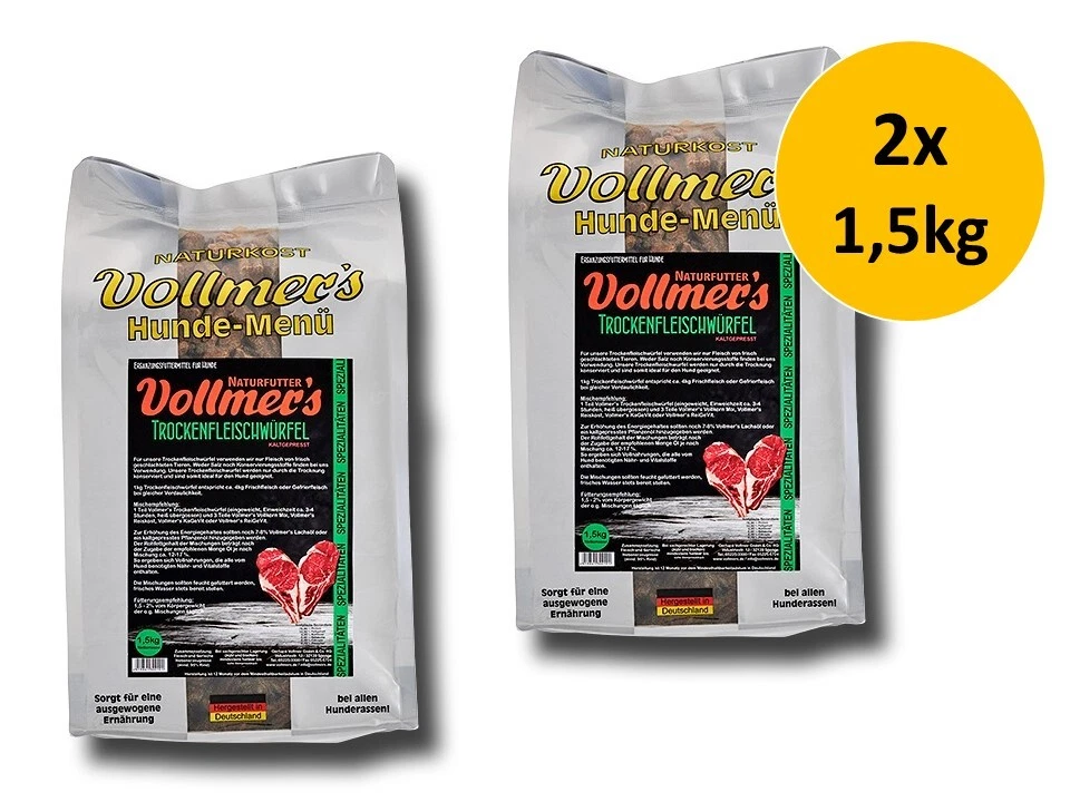 Vollmers Trockenfleischwürfel 1 5kg Hundefutter mit 96 Fleisch