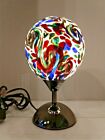 "STARRY NIGHTS" Blue & Red Art Glass Globe Shade on Nickel Touch Lamp Base 2021