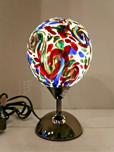 "STARRY NIGHTS" Blue & Red Art Glass Globe Shade on Nickel Touch Lamp Base 2021 - Picture 1 of 12