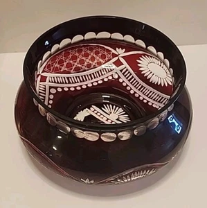Beautiful Stunning RUBY RED Bowl Stained Flashed Cut-to-Clear CRYSTAL BOHEMIAN - Picture 1 of 11
