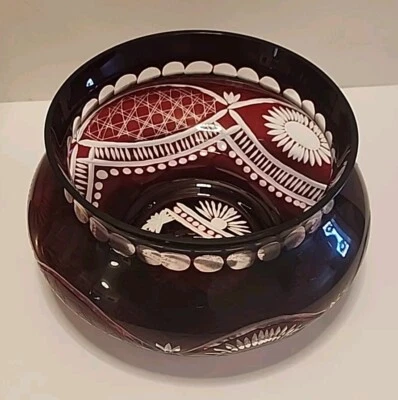 Beautiful Stunning RUBY RED Bowl Stained Flashed Cut-to-Clear CRYSTAL BOHEMIAN - Image 1 of 4