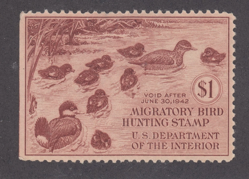 US Sc RW8 MLH. 1941 $1 Ruddy Ducks, Duck Hunting Permit Stamp - Image 1 of 1