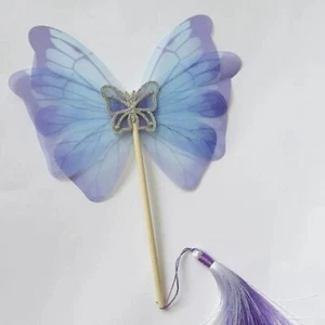 Ventilador de mano de madera mariposa 3D borla diamantes de imitación | decoración del hogar hadas cosplay #417 - Imagen 1 de 2