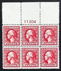 US Stamps SC# 528 2 cent carmine, Washington, Plate Block of 6 - Picture 1 of 2