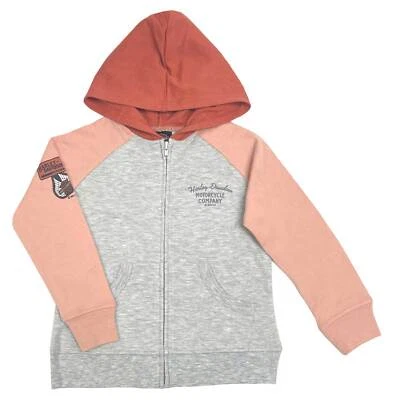 Sudadera con capucha Harley-Davidson tejida con cremallera en bloques de color para niñas pequeñas - rosa y gris Foto 1 de 2