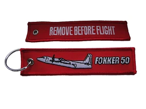 Schlüsselanhänger/Key-ring  REMOVE BEFORE FLIGHT  Fokker 50   ca12,5x3cm - Picture 1 of 1