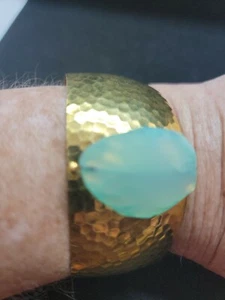 Handmade Bronze Bracelet With Aqua Colored Stone. - Picture 1 of 9
