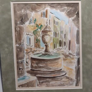 Original Watercolor Painting Of Fountain Scene in Venice 9.5x12.5" Matted Signed - Picture 1 of 13