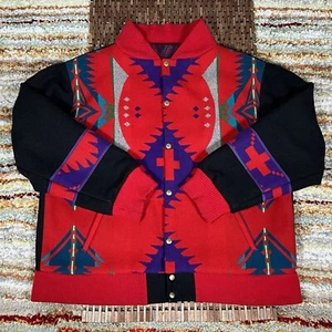 VTG Pendleton Gorge Red Aztec Wool Snap Front Jacket Men’s Size XL - Picture 1 of 4