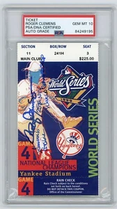 ROGER CLEMENS SIGNED 1999 WORLD SERIES GAME 4 TICKET PSA GEM MINT 10 YANKEES - Picture 1 of 2