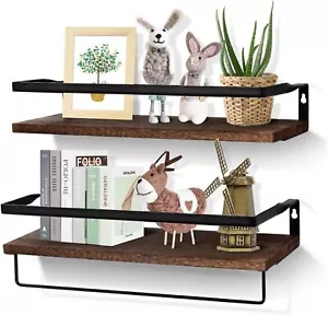 2X Wooden Floating Wall Shelves Display Unit Storage Decor Rustic Home Office UK - Picture 1 of 13