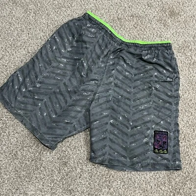 Shorts Quiksilver Grande Cinza Antigo Anos 90 Padrão Zig Zag Praia Natação Neon Fabricado nos EUA - Imagem 1 de 4