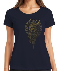 Wikinger Kriegerporträt Runen Helm Odin nordische Mythologie Damen T-Shirt - Bild 1 von 15