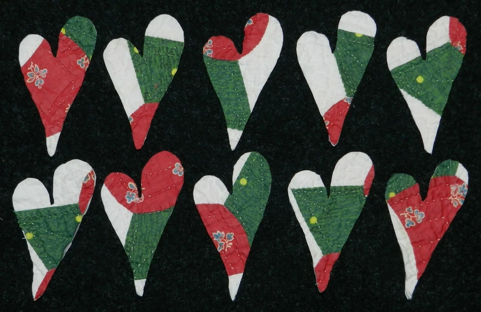 10 COLCHAS CORTADORAS ANTIGUAS PRIMITIVAS FUNKY PRIMI CORAZONES! ROJO BLANCO VERDE!  Foto 1 de 1