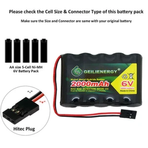 GeiLienergy Ni-MH Receiver RX Battery with Hitec Connectors 6V 2Ah 1-Pack HOT! - Picture 1 of 5