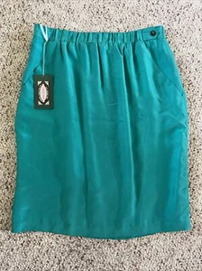 Vintage La Chine Collection Galinda Wang Seide 80er türkis Knie Rock Taschen M mit Etikett - Bild 1 von 11