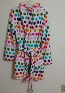 Jennifer Moore Thick Polka Dot Plush Robe Soft Terry Fleece Large Hooded EUC - Picture 1 of 7