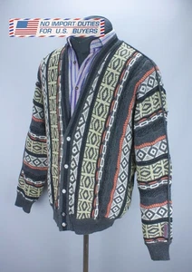 Mens Carlo Colucci Cardigan Multicolor Jumper Wool Blend Size 54 Retro - Picture 1 of 16