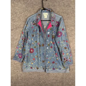 Giacca denim The Quacker Factory cappotto jeans medio floreale con perline ricamate - Foto 1 di 7