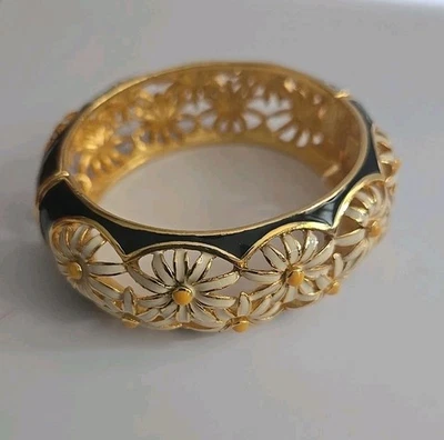 Brazalete Brazalete Mujer Joan Rivers Grueso Ancho Dorado Esmalte Margarita”  Foto 1 de 4