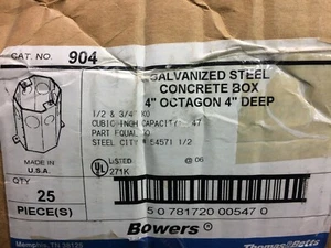 BOWERS 904 CONCRETE JUNCTION BOX 1/2&3/4" KO'S W/ GROUNDING PIGTAIL & 5" COVER - Picture 1 of 5