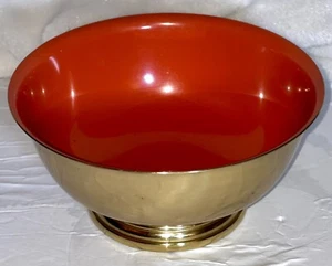 Vintage Gorham Giftware rot orange Emaille & Messing Schüssel mit Fuß L779 - Bild 1 von 8