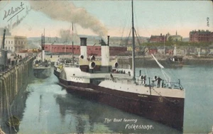 UK Boat leaving Folkestone 1905 PC - Picture 1 of 2