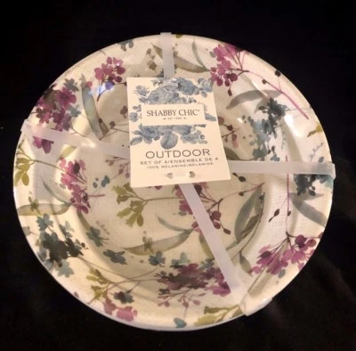 Juego de 4 tazones para ensalada/sopa SHABBY CHIC primavera floral lila melamina - TOTALMENTE NUEVOS Foto 1 de 4