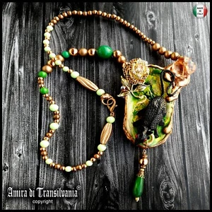 gioiello art deco collana donna pendente pendaglio topo pietre cristalli perle k - Picture 1 of 24