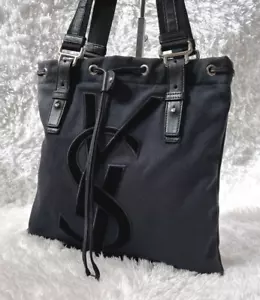 Bolso de Mano Yves Saint Laurent Rive Gauche KAHALA Negro Lona Cuero Cordón - Imagen 1 de 13