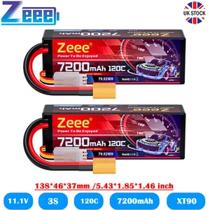 2x Zeee 3S Lipo Battery 7200mAh 11.1V 120C Hardcase XT90 for RC Car Truggy Buggy - Picture 1 of 7