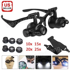 Headband Magnifier Double Eyes Loupe Magnifying Glasses With LED Light 8 Lens - Picture 1 of 8