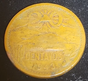 1943 MEXICO ESTADOS UNIDOS MEXICANOS 20 CENTAVOS BRONZE COIN KM 439 - Picture 1 of 4