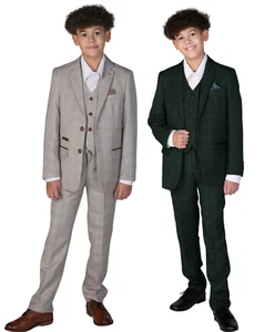 Elegante traje de tweed a cuadros de 3 piezas para bodas y eventos formales para niños - edades 1-14 - Imagen 1 de 16