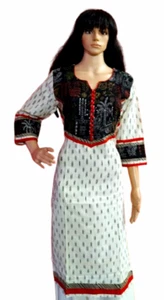 Riaa stilvolle Baumwolle Kantha Handstickerei gerader Schnitt lange Kurti Tunika-Medium - Bild 1 von 6