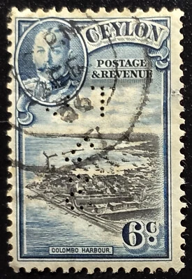 Ceylon Sc#266 Colombo Harbour 1935 - PERFIN - Sello Foto 1 de 4