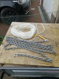 Cuerda de anclaje de nailon 250 pies de 10 mm 3 hebras y 5 metros de cadena galvanizada de 8 mm - Imagen 1 de 5