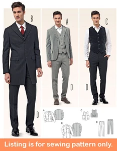SEWING PATTERN Sew Mens Clothes - Suit Coat Jacket Blazer Formal Vest Pants 6871 - Picture 1 of 3