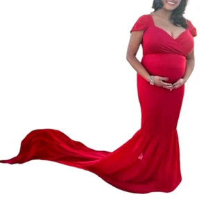 Maternity Off Shoulders S/S Half Circle Gown, Baby Shower, Photo Props Dress, XL - Picture 1 of 10