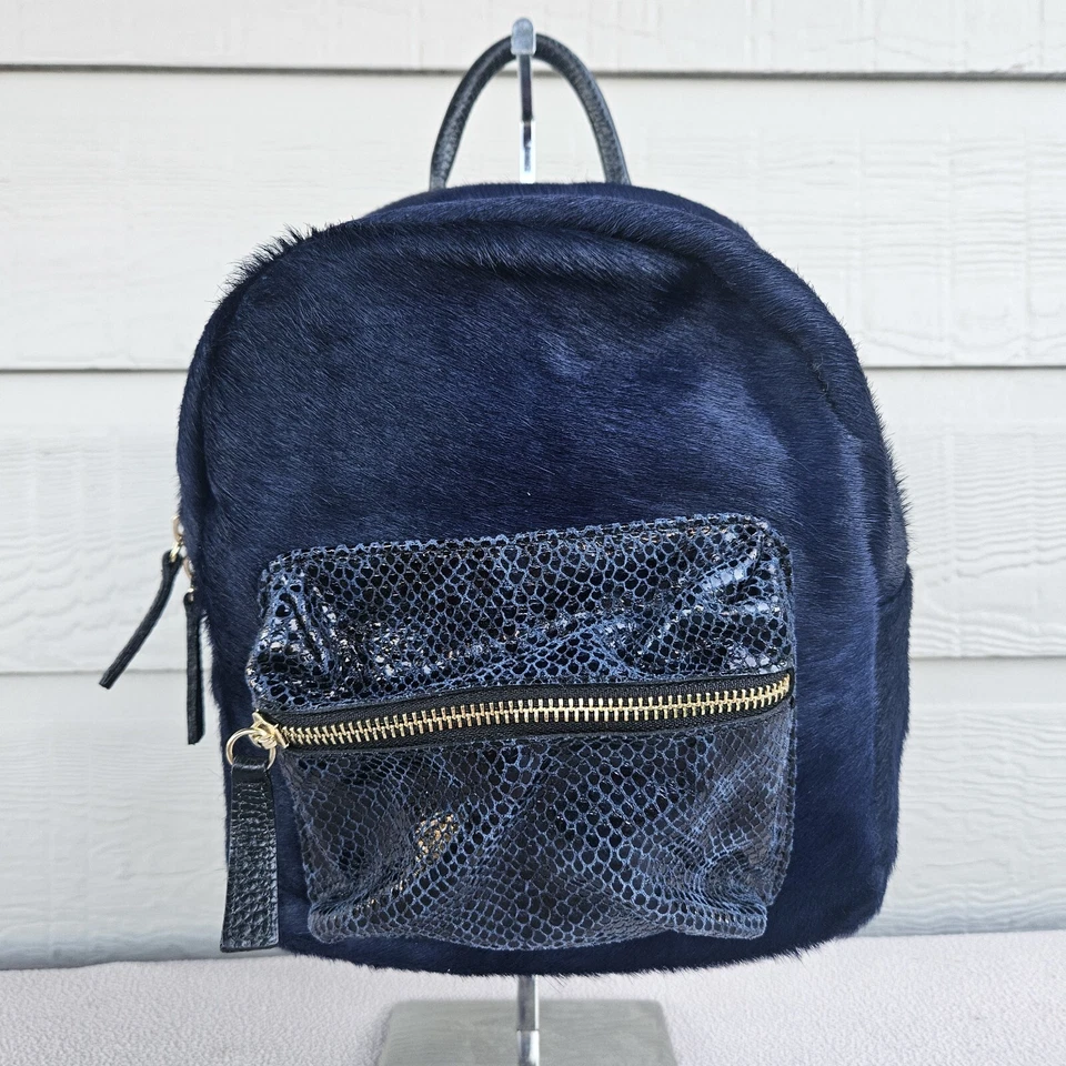 Mini mochila Cuir Rose azul marinho pele com zíper pequeno parque de viagem - Imagem 1 de 4