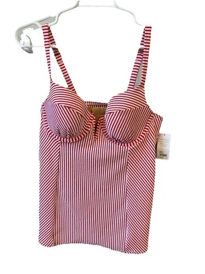 Traje De Baño Tankini Swim by Cacique Rojo Blanco Rayas Seersucker Talla 34 D Nuevo Con Etiquetas Foto 1 de 4