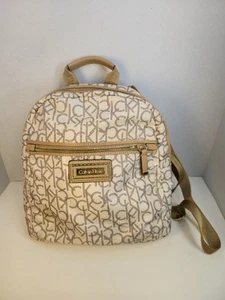 Calvin Klein Women's Belfast Backpack Tan Gold Brown Adjustable Zip Up 5 Pockets - Picture 1 of 8