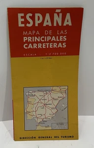 Vintage 50er Jahre Karte Spanien Karte der Hauptstraßen Entfernungen in kM wie besehen - Bild 1 von 8