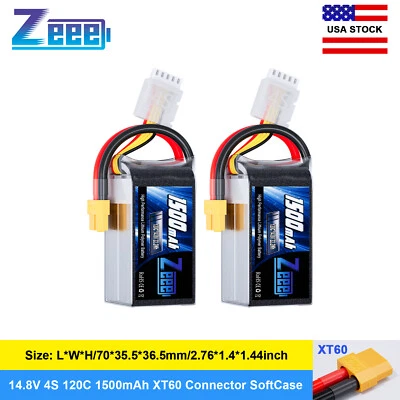 2x Zeee 14.8V 120C 1500mAh 4S LiPo Battery XT60 for RC FPV Drone Quad Airplane - Image 1 of 4