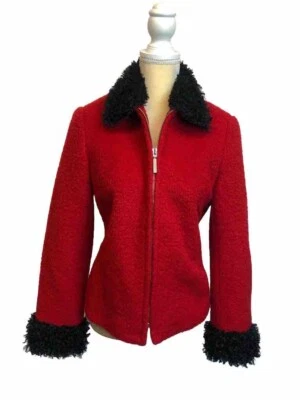 Chaqueta para mujer Olsen Collection roja con cremallera con cuello de piel y diseño Wrest talla 6 Foto 1 de 4