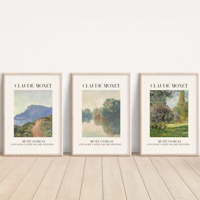 Juego de 3 carteles impresos de arte de pared Claude Monet A4 para sala de estar dormitorio Foto 1 de 4