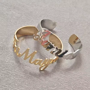 Custom Name Bracelet Big Cuff Jewelry Women Stainless Steel Adjustable Bangle - Picture 1 of 8