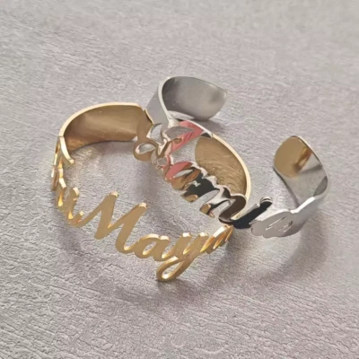 Custom Name Bracelet Big Cuff Jewelry Women Stainless Steel Adjustable Bangle - Image 1 of 4
