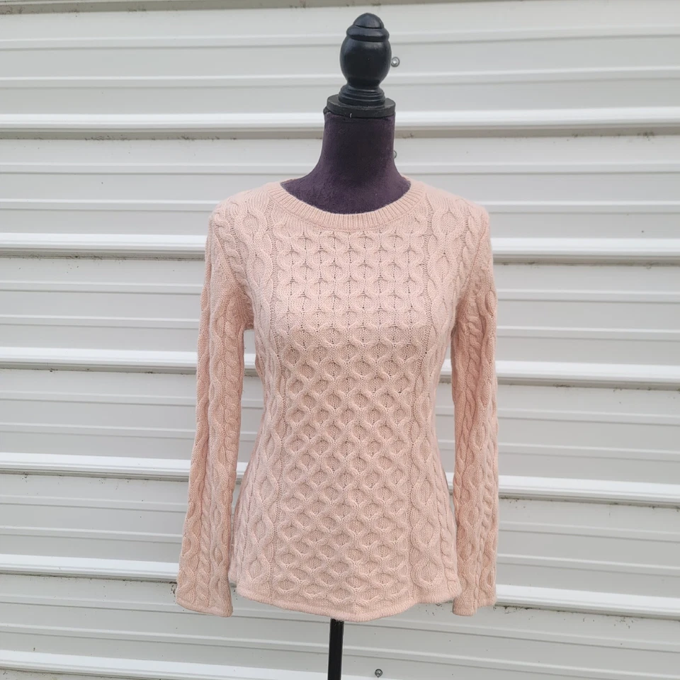 ANTONIO MELANI Women's SWEATER Wool Blend Soft PULLOVER CREW Cable Knit BLUSH M - Image 1 of 4